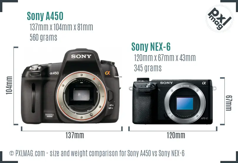 Sony A450 vs Sony NEX-6 size comparison