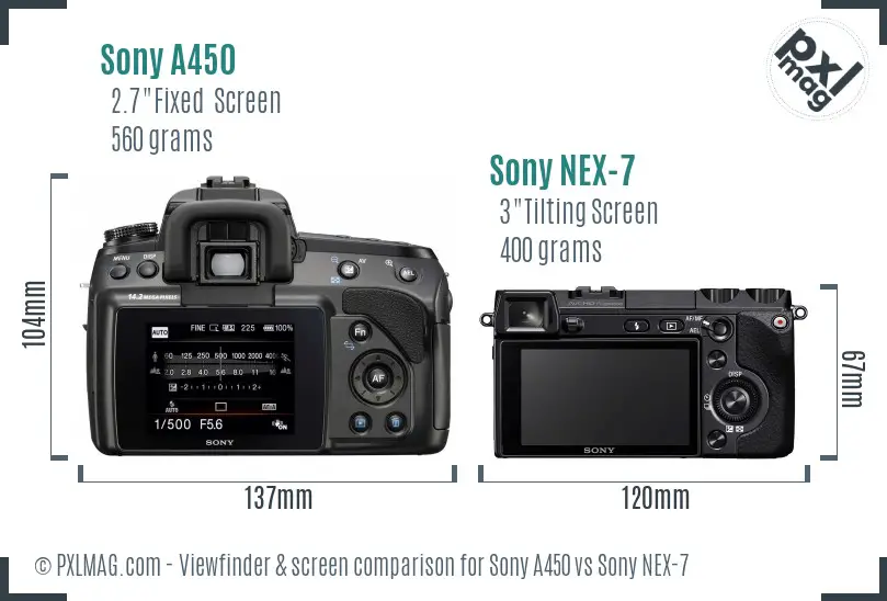 Sony A450 vs Sony NEX-7 Screen and Viewfinder comparison