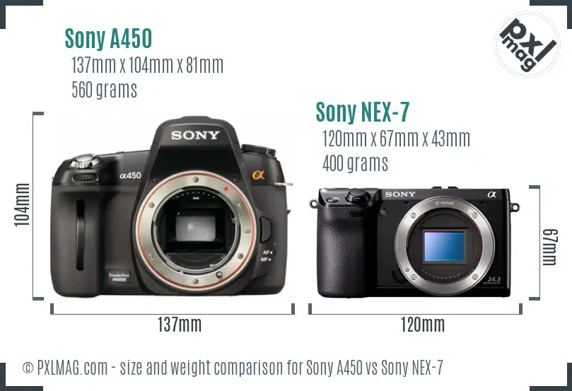 Sony A450 vs Sony NEX-7 size comparison