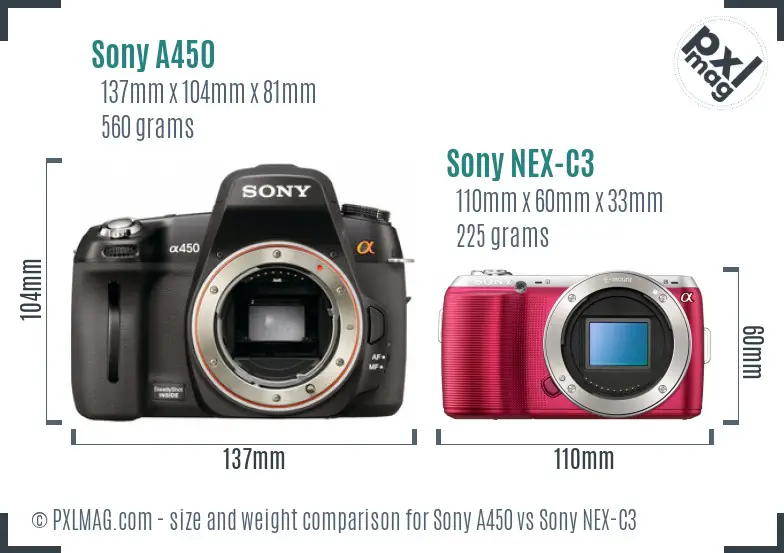 Sony A450 vs Sony NEX-C3 size comparison