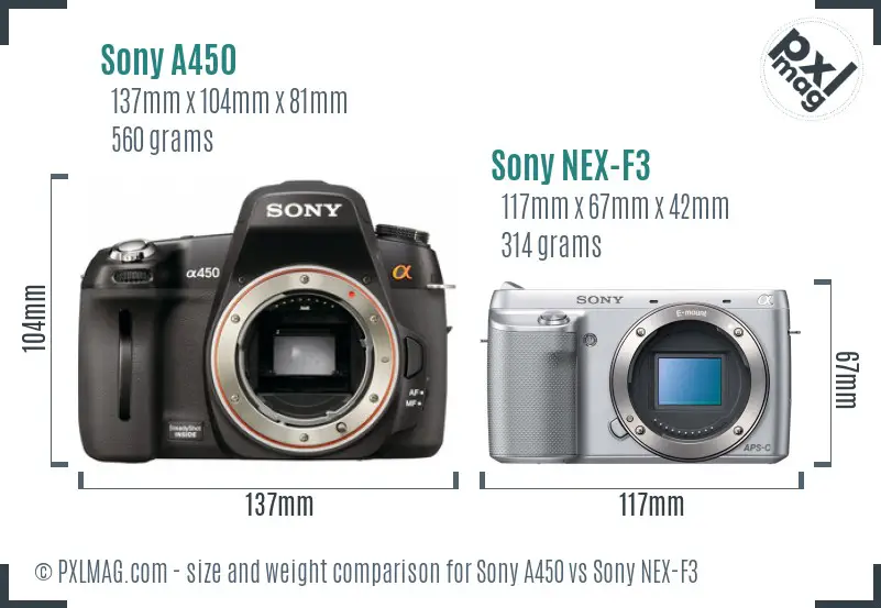 Sony A450 vs Sony NEX-F3 size comparison