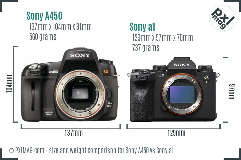 Sony A450 vs Sony a1 size comparison