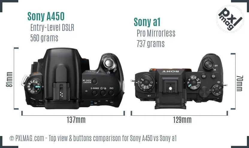 Sony A450 vs Sony a1 top view buttons comparison