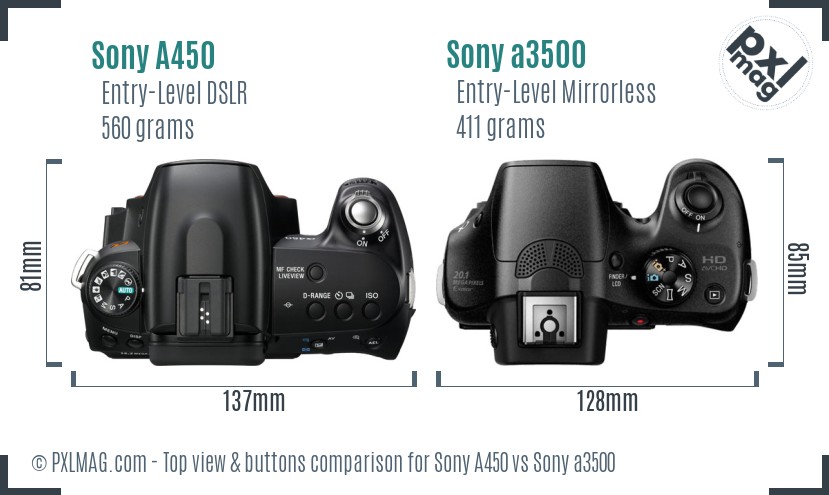 Sony A450 vs Sony a3500 top view buttons comparison