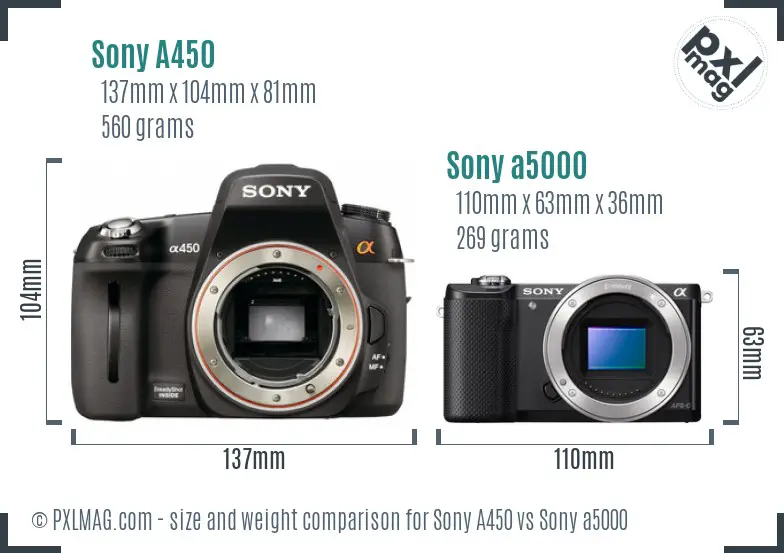 Sony A450 vs Sony a5000 size comparison