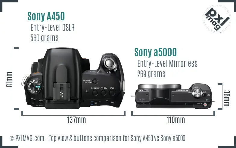 Sony A450 vs Sony a5000 top view buttons comparison