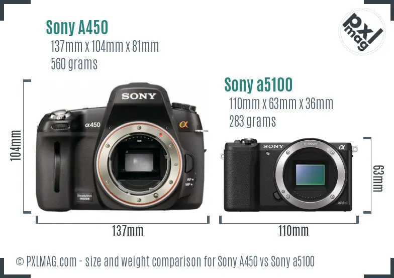 Sony A450 vs Sony a5100 size comparison