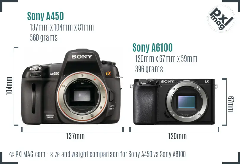 Sony A450 vs Sony A6100 size comparison