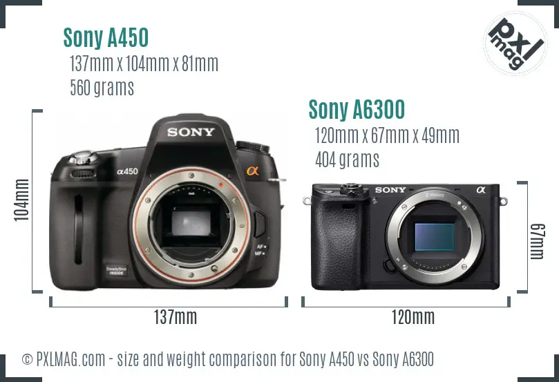 Sony A450 vs Sony A6300 size comparison