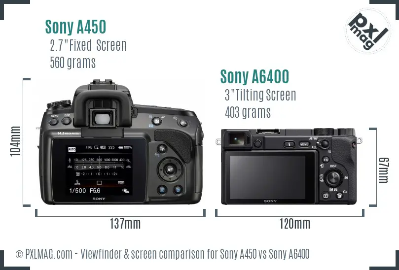Sony A450 vs Sony A6400 Screen and Viewfinder comparison