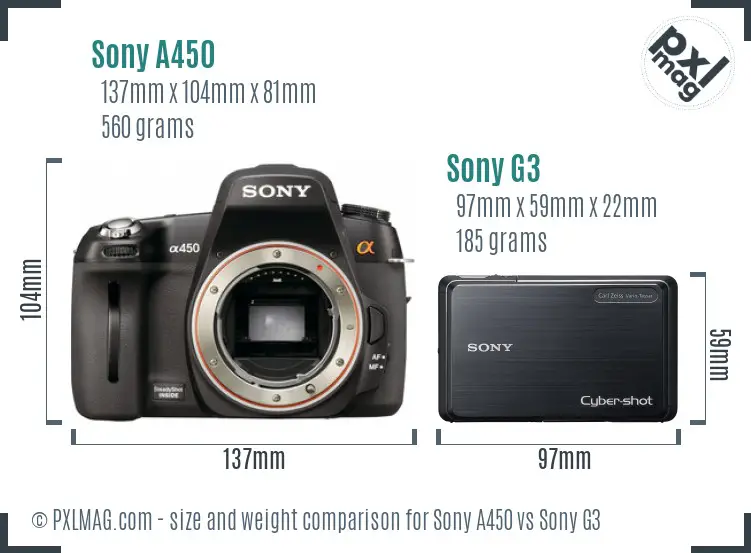 Sony A450 vs Sony G3 size comparison