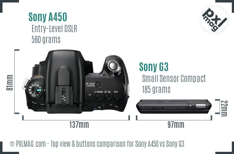 Sony A450 vs Sony G3 top view buttons comparison