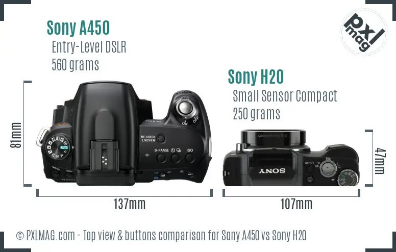 Sony A450 vs Sony H20 top view buttons comparison