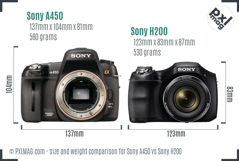 Sony A450 vs Sony H200 size comparison