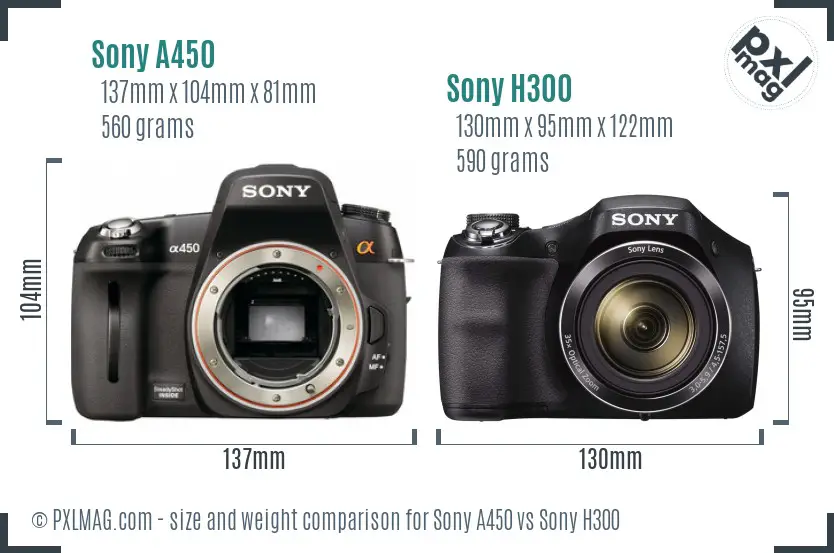 Sony A450 vs Sony H300 size comparison