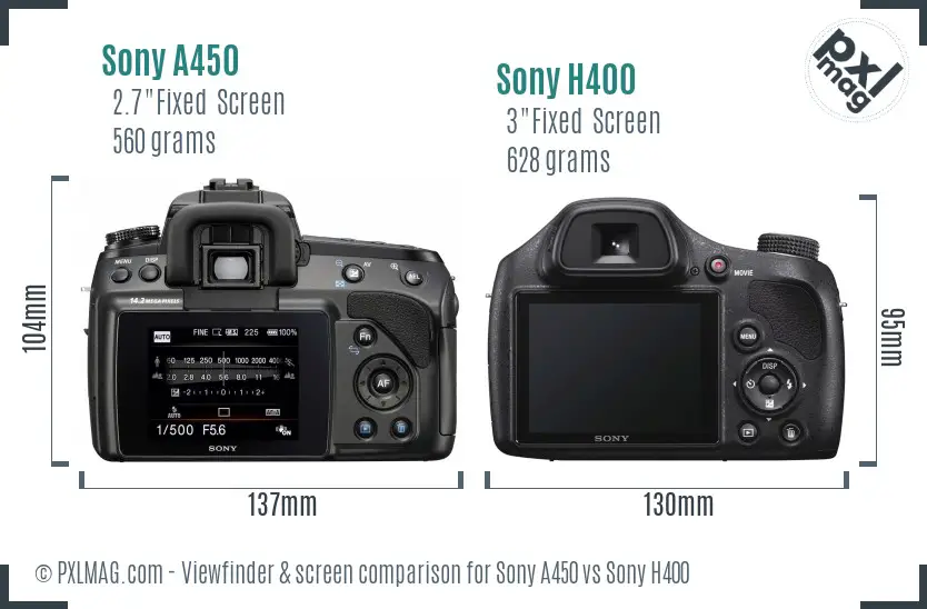 Sony A450 vs Sony H400 Screen and Viewfinder comparison