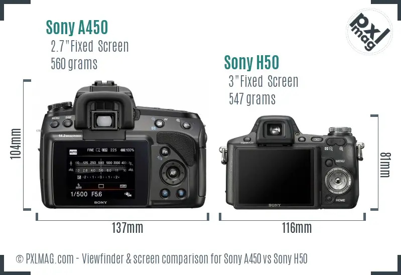 Sony A450 vs Sony H50 Screen and Viewfinder comparison