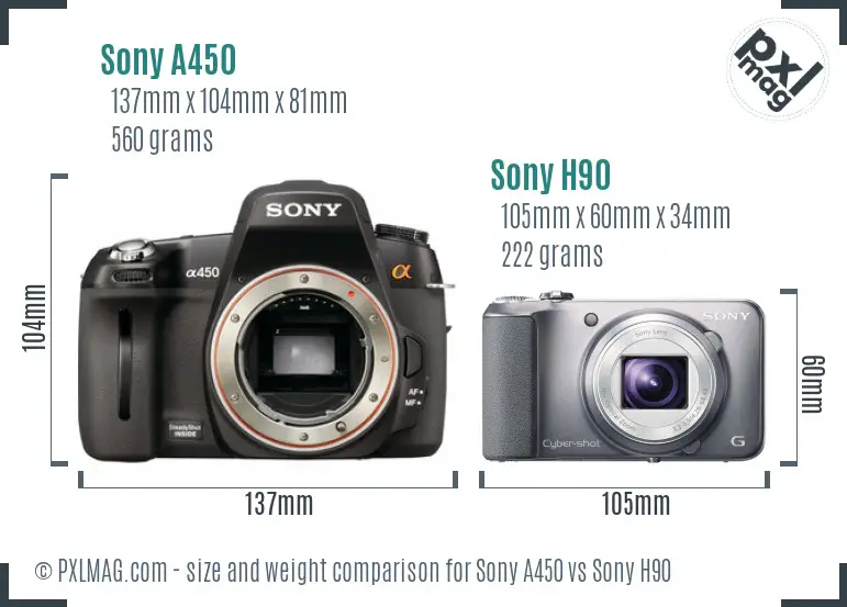 Sony A450 vs Sony H90 size comparison