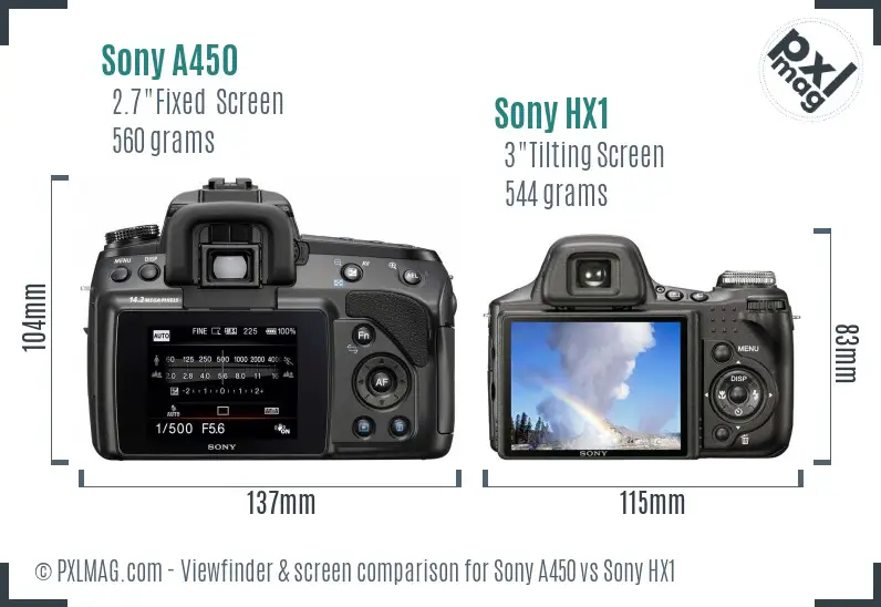 Sony A450 vs Sony HX1 Screen and Viewfinder comparison