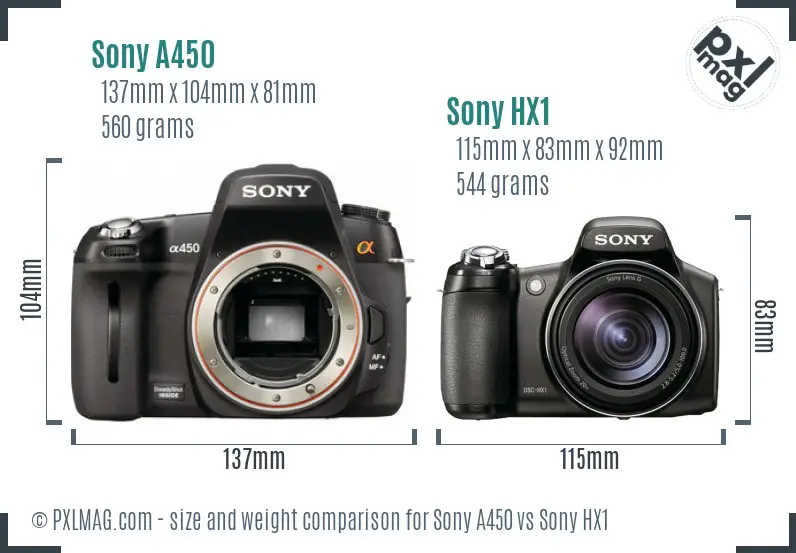 Sony A450 vs Sony HX1 size comparison