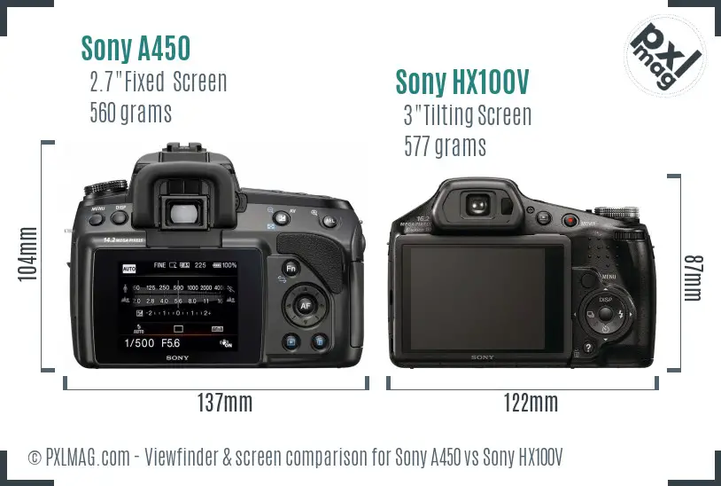 Sony A450 vs Sony HX100V Screen and Viewfinder comparison