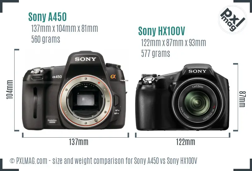Sony A450 vs Sony HX100V size comparison