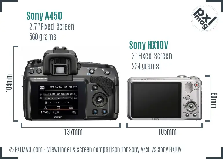 Sony A450 vs Sony HX10V Screen and Viewfinder comparison