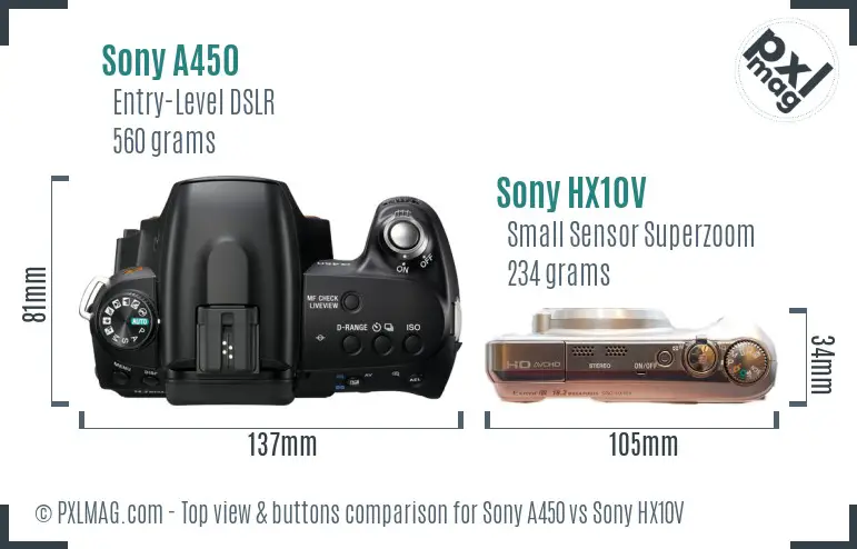 Sony A450 vs Sony HX10V top view buttons comparison