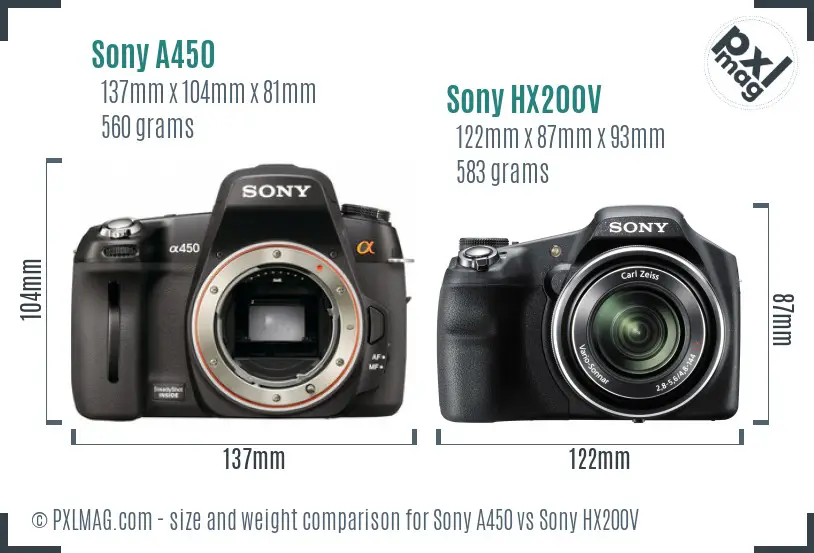 Sony A450 vs Sony HX200V size comparison