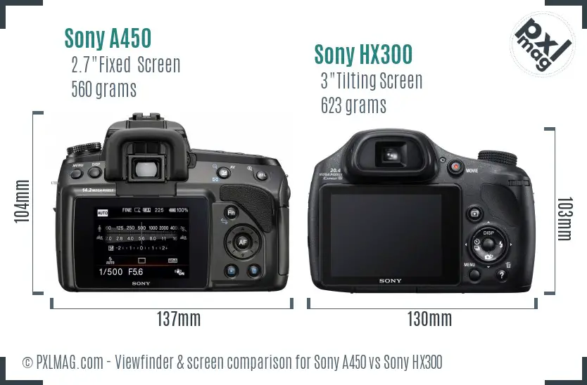 Sony A450 vs Sony HX300 Screen and Viewfinder comparison