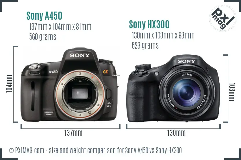 Sony A450 vs Sony HX300 size comparison