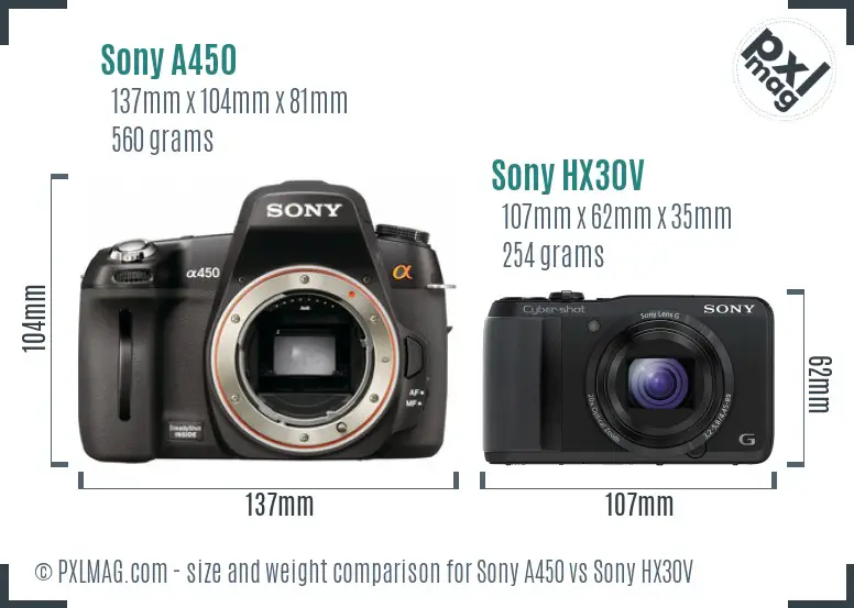 Sony A450 vs Sony HX30V size comparison