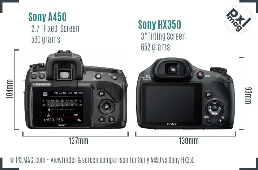 Sony A450 vs Sony HX350 Screen and Viewfinder comparison