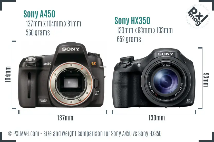 Sony A450 vs Sony HX350 size comparison