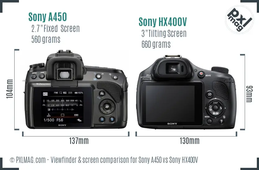 Sony A450 vs Sony HX400V Screen and Viewfinder comparison