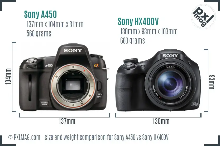 Sony A450 vs Sony HX400V size comparison