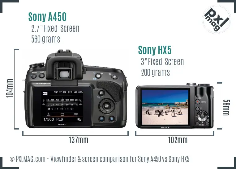 Sony A450 vs Sony HX5 Screen and Viewfinder comparison