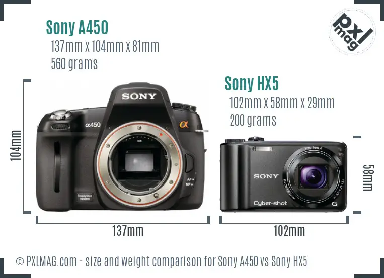 Sony A450 vs Sony HX5 size comparison