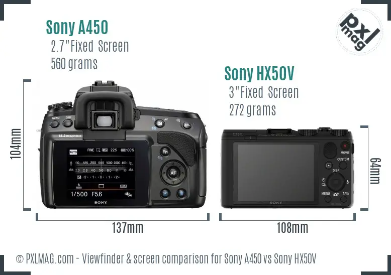 Sony A450 vs Sony HX50V Screen and Viewfinder comparison