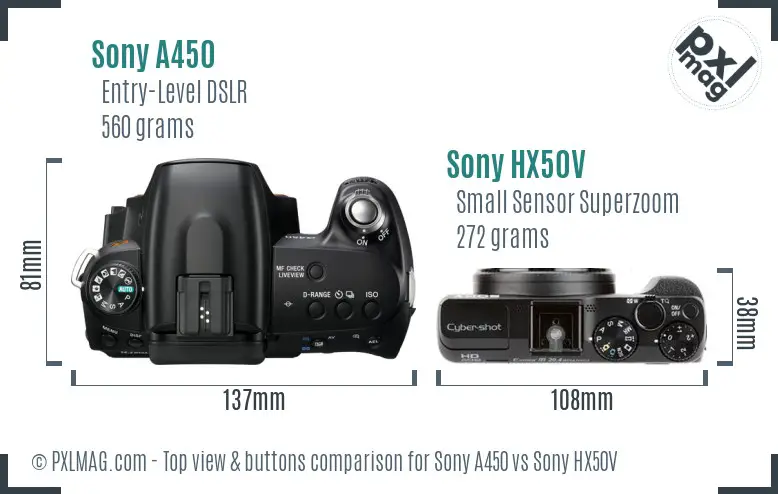 Sony A450 vs Sony HX50V top view buttons comparison
