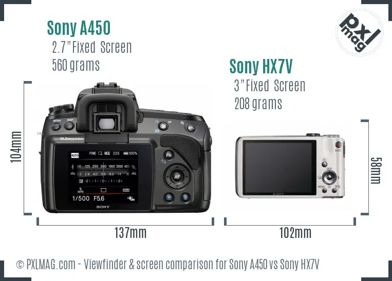 Sony A450 vs Sony HX7V Screen and Viewfinder comparison