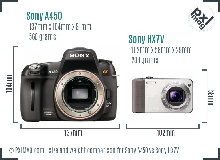 Sony A450 vs Sony HX7V size comparison