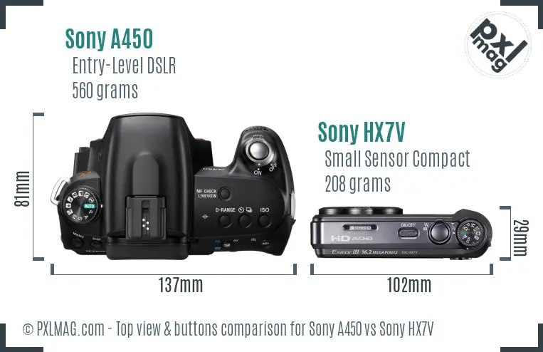 Sony A450 vs Sony HX7V top view buttons comparison
