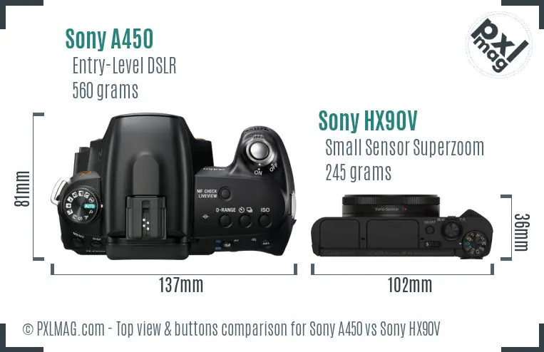 Sony A450 vs Sony HX90V top view buttons comparison