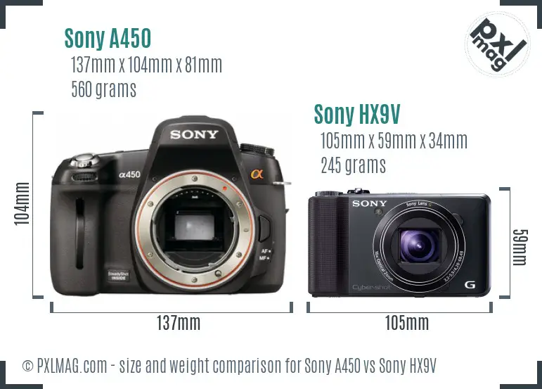 Sony A450 vs Sony HX9V size comparison