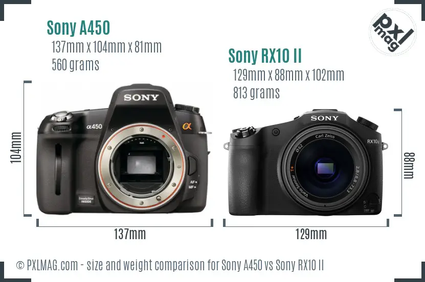 Sony A450 vs Sony RX10 II size comparison