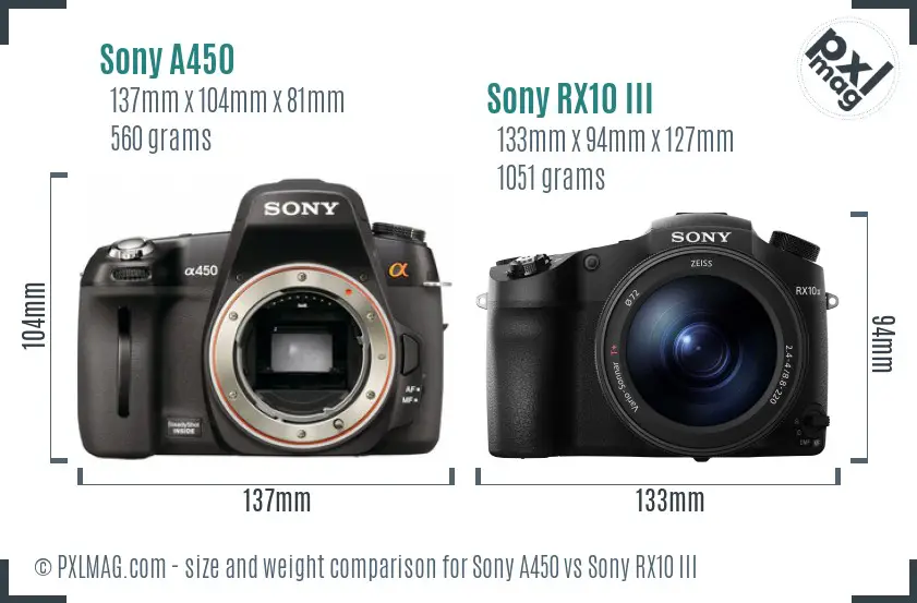 Sony A450 vs Sony RX10 III size comparison