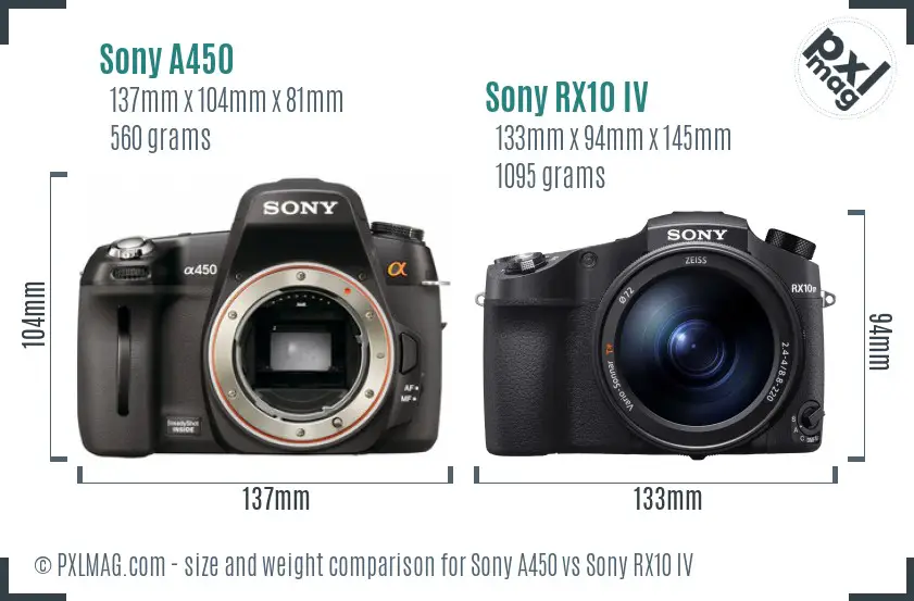 Sony A450 vs Sony RX10 IV size comparison