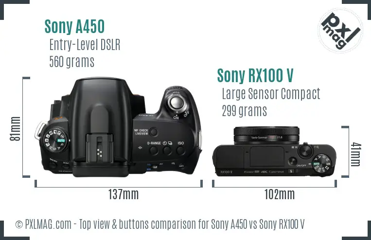 Sony A450 vs Sony RX100 V top view buttons comparison