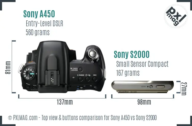 Sony A450 vs Sony S2000 top view buttons comparison